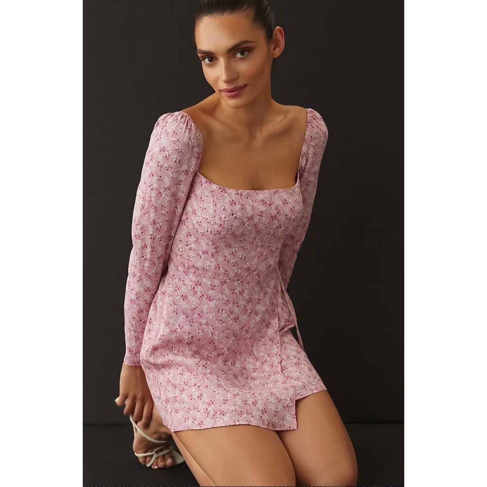 NWT Reformation Rosalie Dress Women’s Size 12 Pink Floral Long Sleeve Mini
